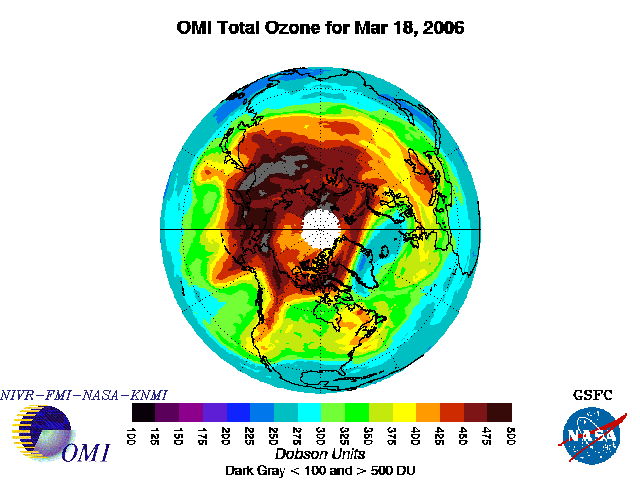 OMI Total Ozone for Mar 18, 2006
