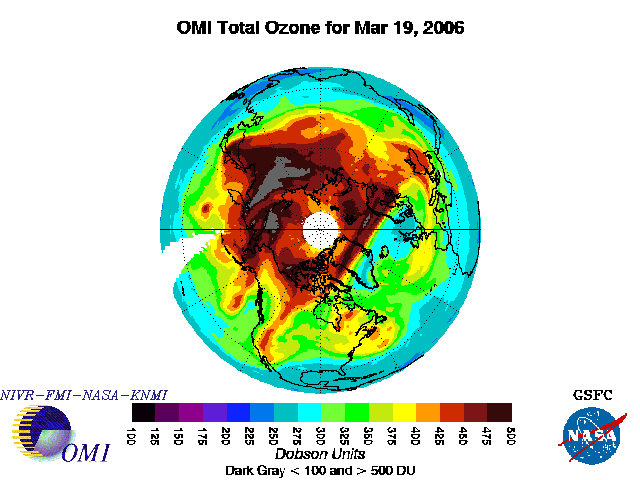 OMI Total Ozone for Mar 19, 2006