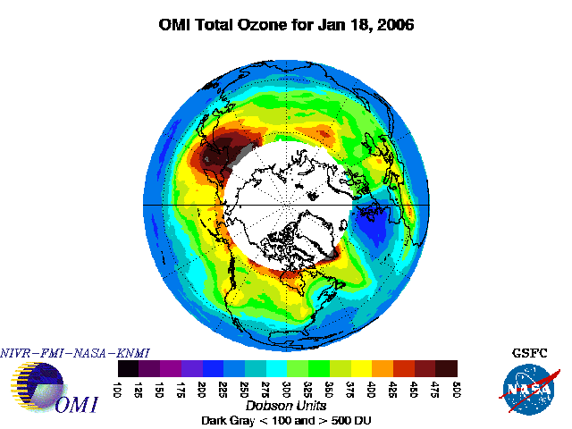 OMI Total Ozone for Jan 18, 2006