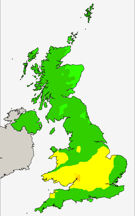 UK pollution forecast map for Monday (30th May 2022)