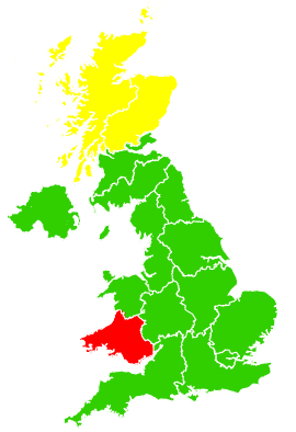 Click on a region for air pollution levels for 01/03/1999