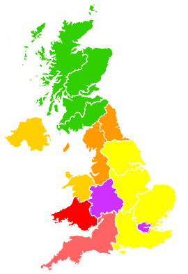 Click on a region for air pollution levels for 01/05/1993