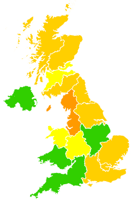 Click on a region for air pollution levels for 01/06/1992