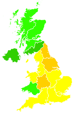 Click on a region for air pollution levels for 01/07/1992