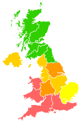 Click on a region for air pollution levels for 01/07/1994