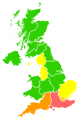 Click on a region for air pollution levels for 01/07/1995