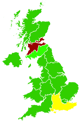 Click on a region for air pollution levels for 01/07/1998