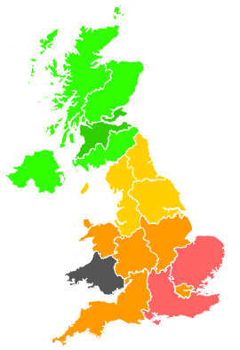 Click on a region for air pollution levels for 01/08/1990