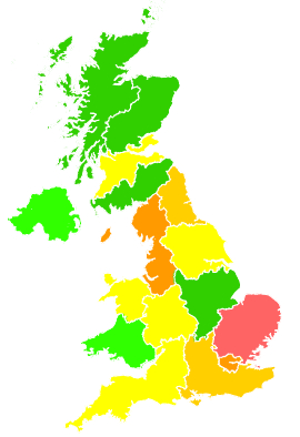 Click on a region for air pollution levels for 01/08/1992
