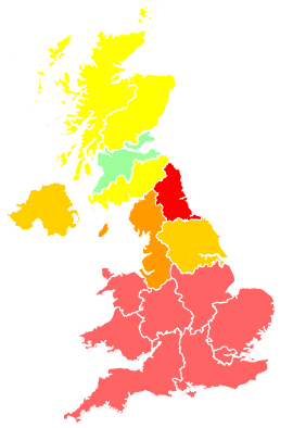Click on a region for air pollution levels for 01/08/1995