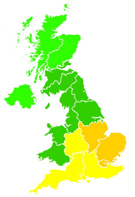 Click on a region for air pollution levels for 01/08/2007