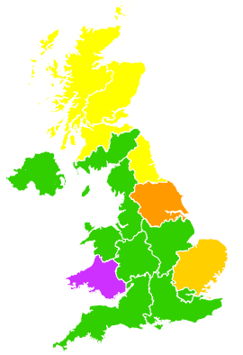 Click on a region for air pollution levels for 01/08/2008
