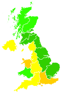 Click on a region for air pollution levels for 01/09/1993