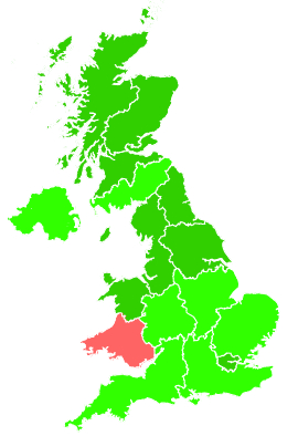 Click on a region for air pollution levels for 01/10/1994