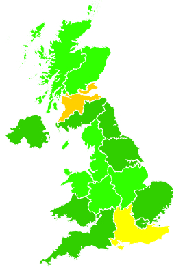Click on a region for air pollution levels for 01/10/1998