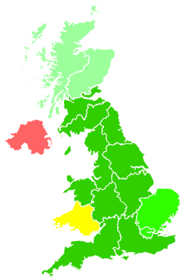 Click on a region for air pollution levels for 01/11/1994