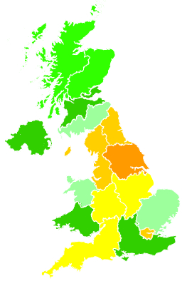 Click on a region for air pollution levels for 01/12/1994