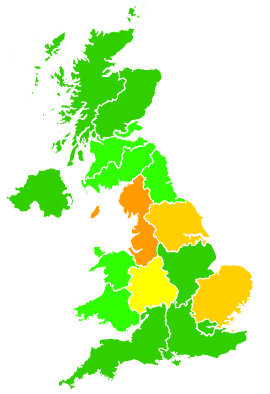 Click on a region for air pollution levels for 01/12/1998