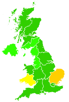 Click on a region for air pollution levels for 02/07/1999
