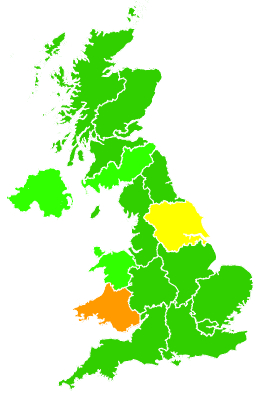 Click on a region for air pollution levels for 02/07/2004