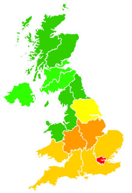 Click on a region for air pollution levels for 02/09/1999