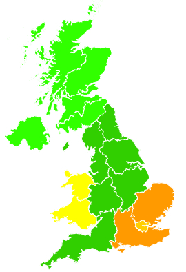 Click on a region for air pollution levels for 03/08/1994