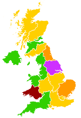 Click on a region for air pollution levels for 03/08/1999