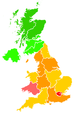 Click on a region for air pollution levels for 03/09/1999