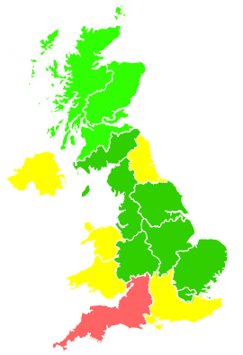 Click on a region for air pollution levels for 04/08/1995