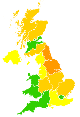 Click on a region for air pollution levels for 04/08/1999