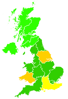 Click on a region for air pollution levels for 05/08/1994