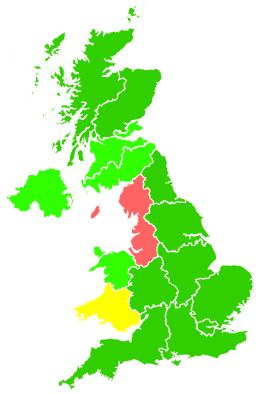 Click on a region for air pollution levels for 05/08/1998