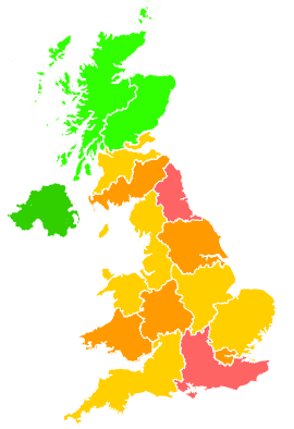 Click on a region for air pollution levels for 05/09/1999