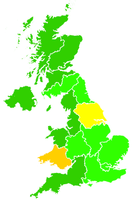 Click on a region for air pollution levels for 05/12/1992