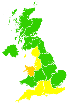 Click on a region for air pollution levels for 06/07/1992