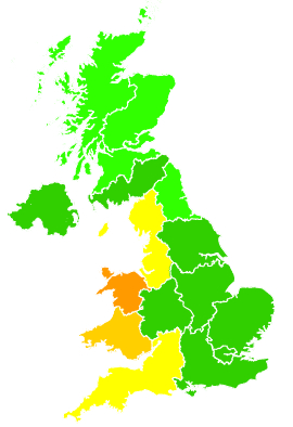 Click on a region for air pollution levels for 06/08/1995