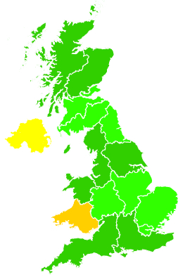 Click on a region for air pollution levels for 06/12/1992