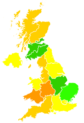 Click on a region for air pollution levels for 07/04/1996