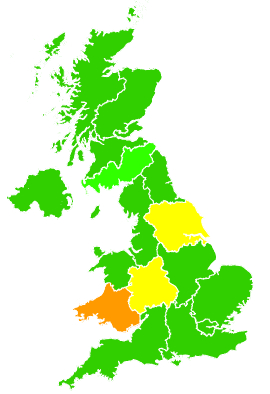 Click on a region for air pollution levels for 07/05/2007