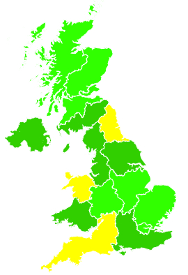 Click on a region for air pollution levels for 07/08/1995