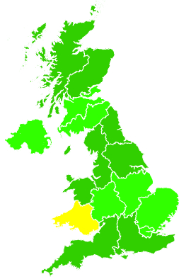 Click on a region for air pollution levels for 07/09/1994