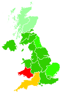 Click on a region for air pollution levels for 07/10/1994