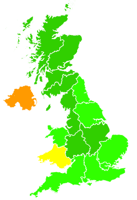 Click on a region for air pollution levels for 07/11/1992