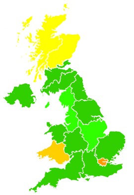 Click on a region for air pollution levels for 08/03/2000