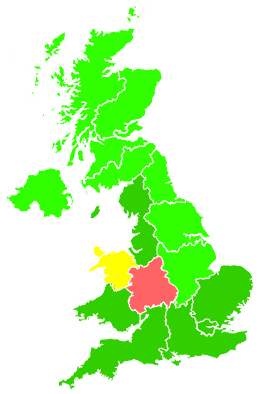 Click on a region for air pollution levels for 08/07/1992
