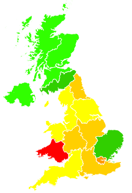 Click on a region for air pollution levels for 08/07/1997
