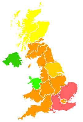 Click on a region for air pollution levels for 08/08/1997