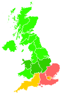 Click on a region for air pollution levels for 08/08/2020