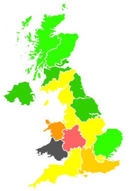 Click on a region for air pollution levels for 08/09/1991