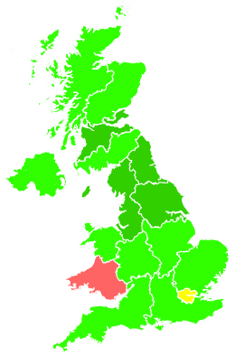 Click on a region for air pollution levels for 08/09/2000